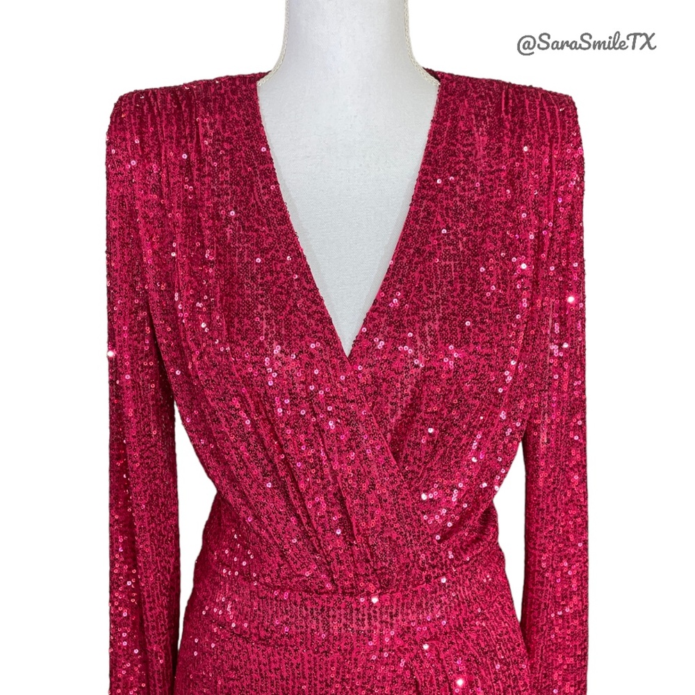 RAMY BROOK - Reba - Sequin Plunge V-Neck Long Sleeve Party Cocktail Dress - Picture 7 of 16
